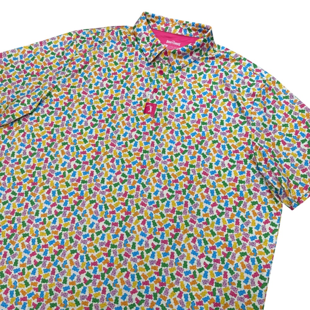 Bogey Bros Golf Polo Mens 3XL White Gummy Bear Print Performance Short Sleeve